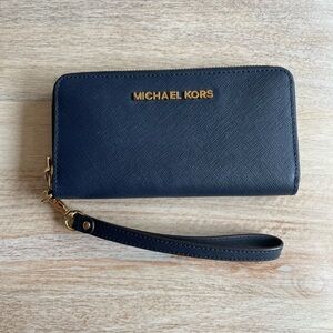 Michael Kors Navy Wallet with Gold Accents